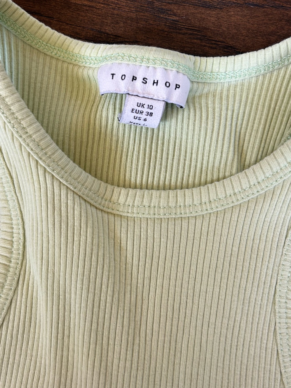 Topshop Light Lime Ribbed Tank Top - Picture 2 of 3